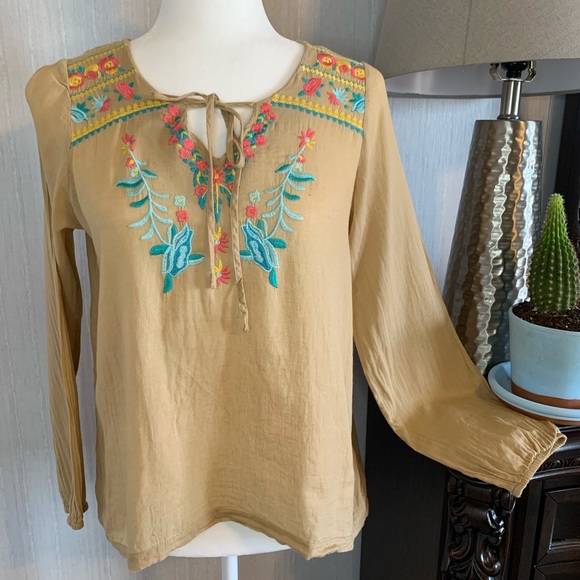 Umgee Tops - UMGEE long sleeve embroidered boho tie neck size S